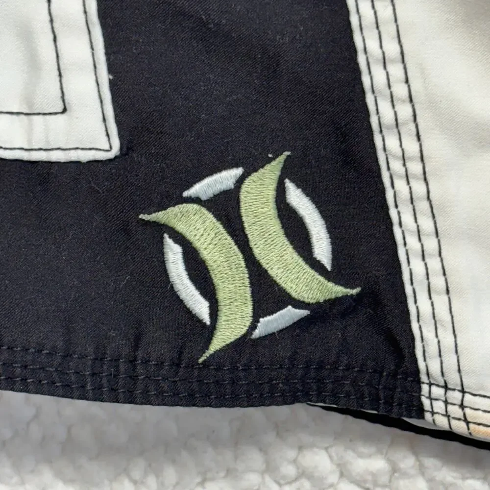 Vintage Hurley Boardshorts 38 White Green Swim Trunks Surfing Classic 90s Y2K